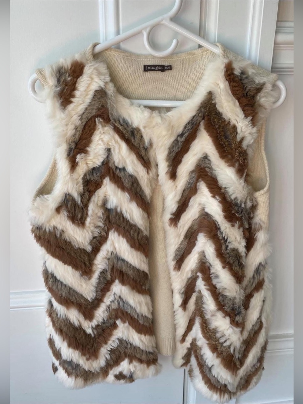 J. McLaughlin Faux Fur Chevron Vest - Cream, Brown & Gray